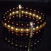 Brown And Gold Multi Strand Glass Pearl Bracelets - FashionByTeresa